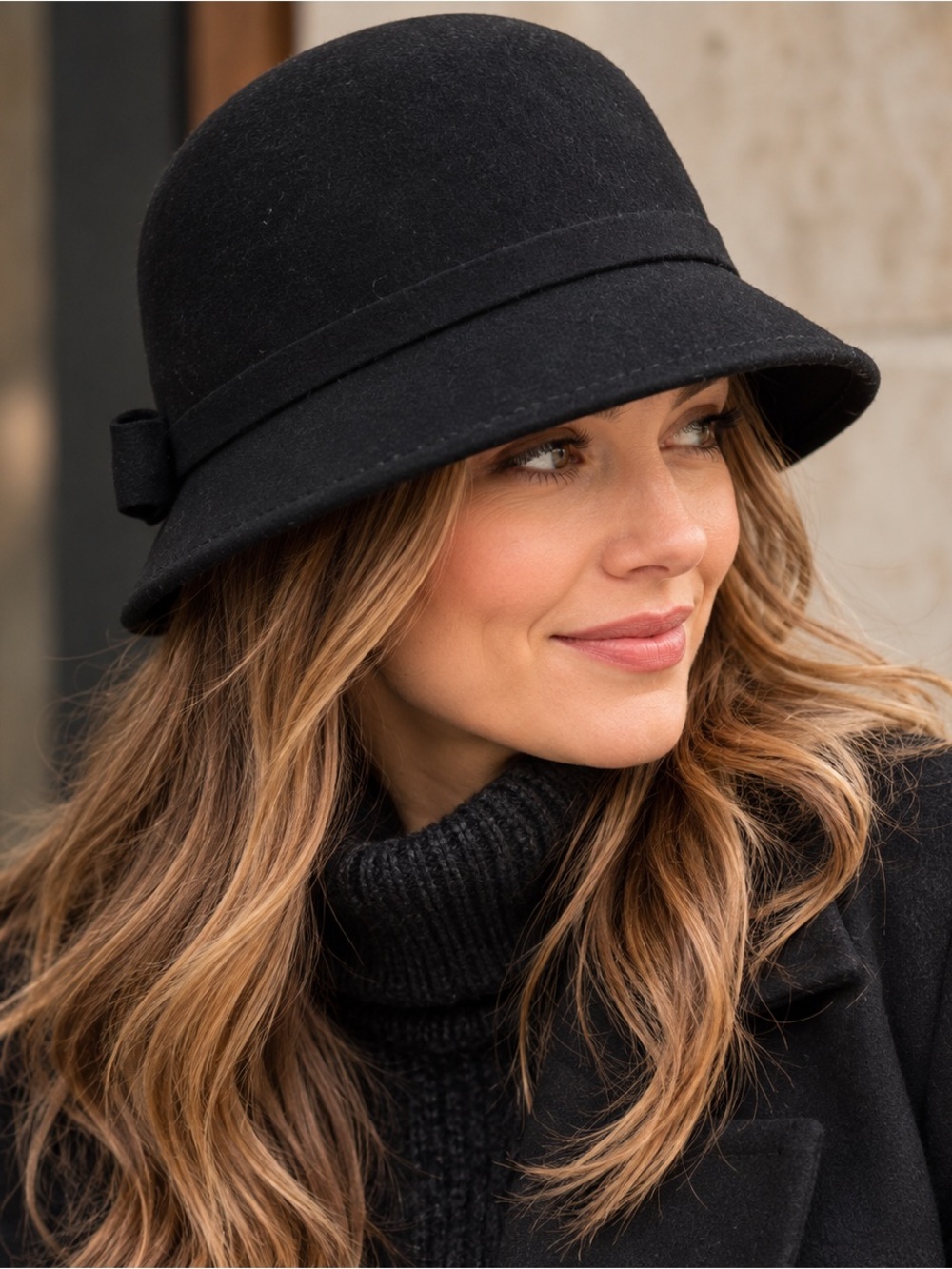 Vintage 100% Wool Black Cloche Bowler Style Hat